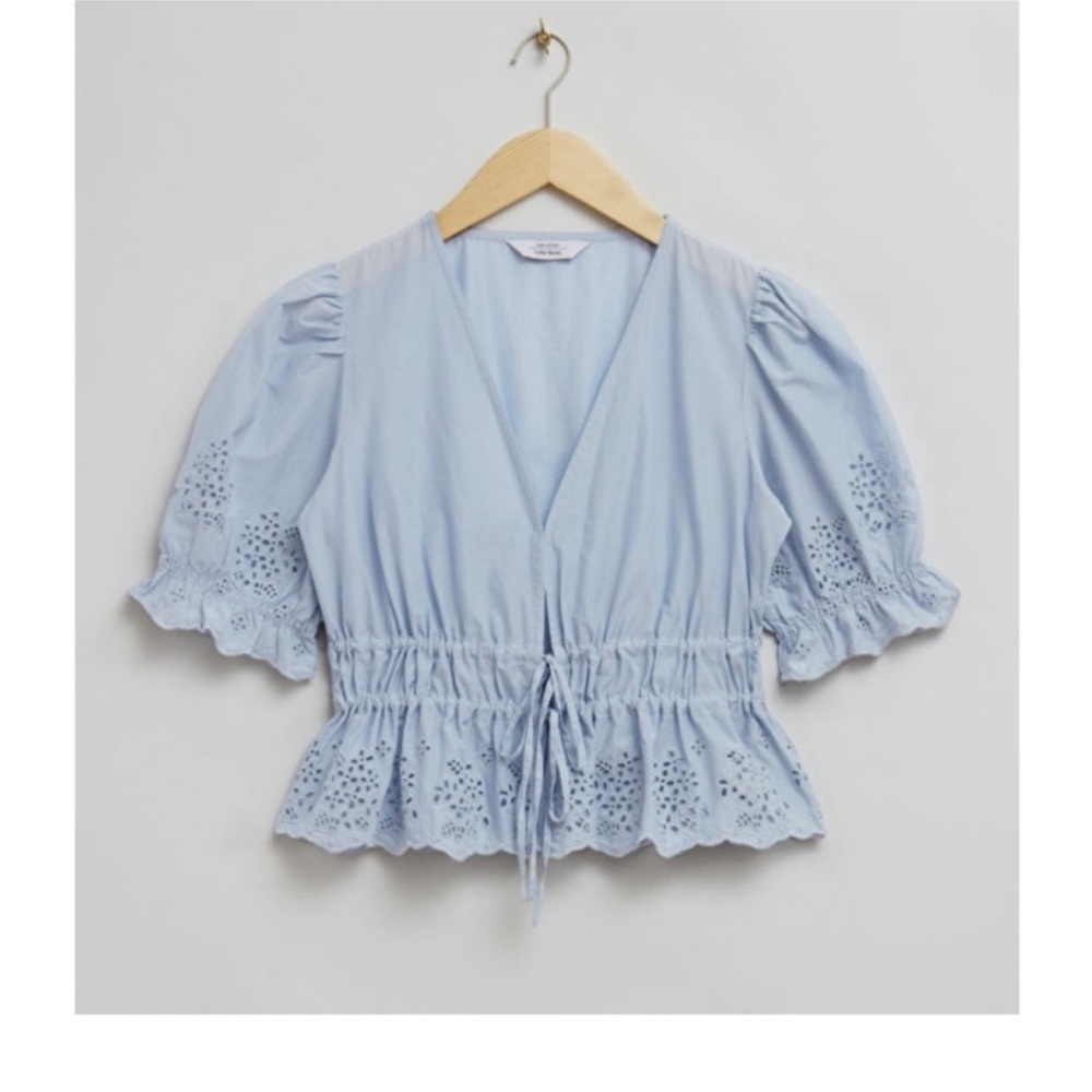 & Other Stories Eyelet Ruffle Tie Front Blouse 38